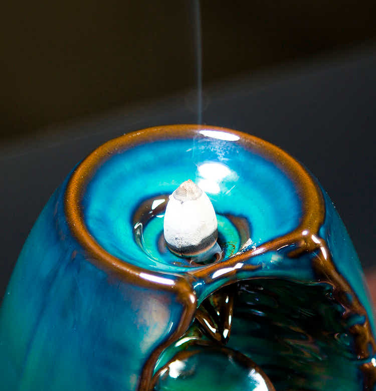 DS BS Ceramic Waterfall Backflow Incense Burner-Blue