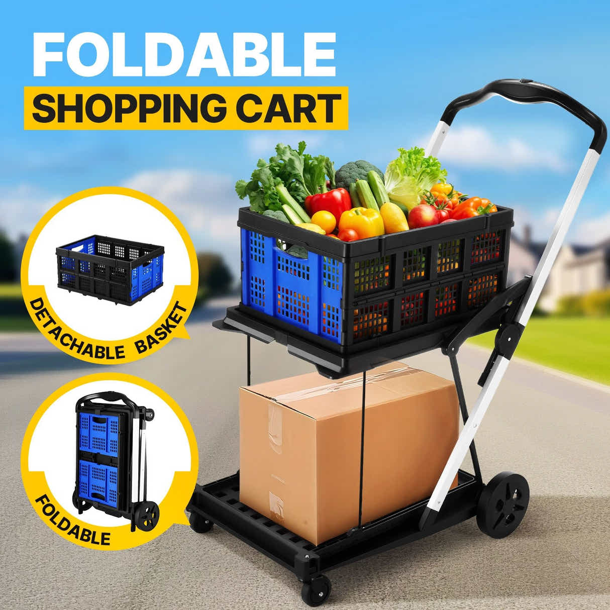 DS BD Folding Cart Basket Shopping Luggage Grocery Hand Truck Utility Push