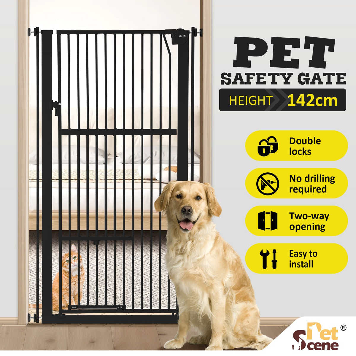DS BD Safety Gate Dog Cat Extra Tall Retractable Fence Door 142cm Height