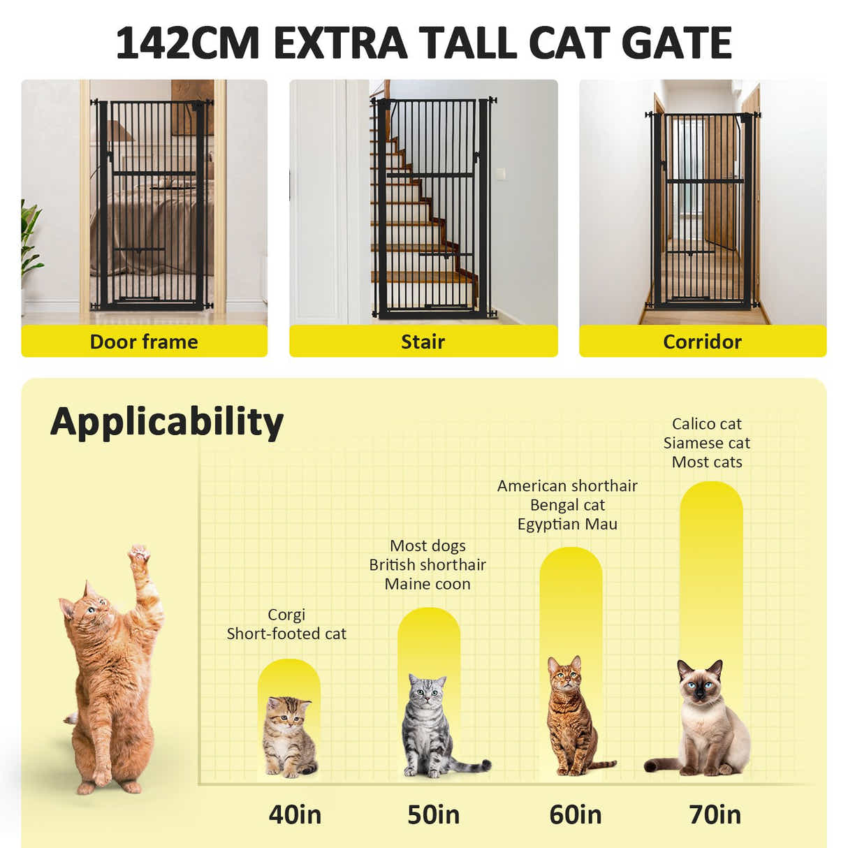 DS BD Safety Gate Dog Cat Extra Tall Retractable Fence Door 142cm Height