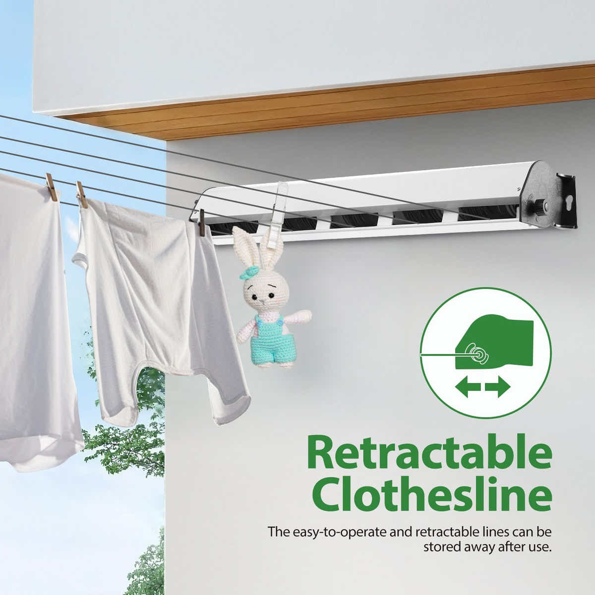 DS BD Retractable Clothesline 5 Line Clothes Dryer Cord 50m Galvanised Steel