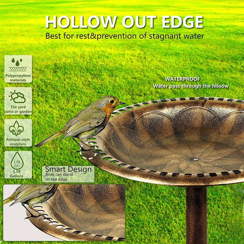 DS BS Outdoor Traditional Resin Garden Bird Bath-Copper