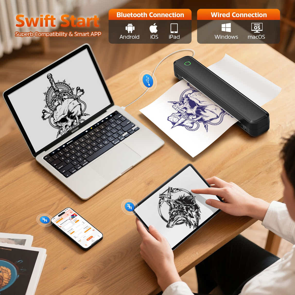 DS BD Tattoo Stencil Printer Wireless Thermal Transfer Machine Tattooing USB