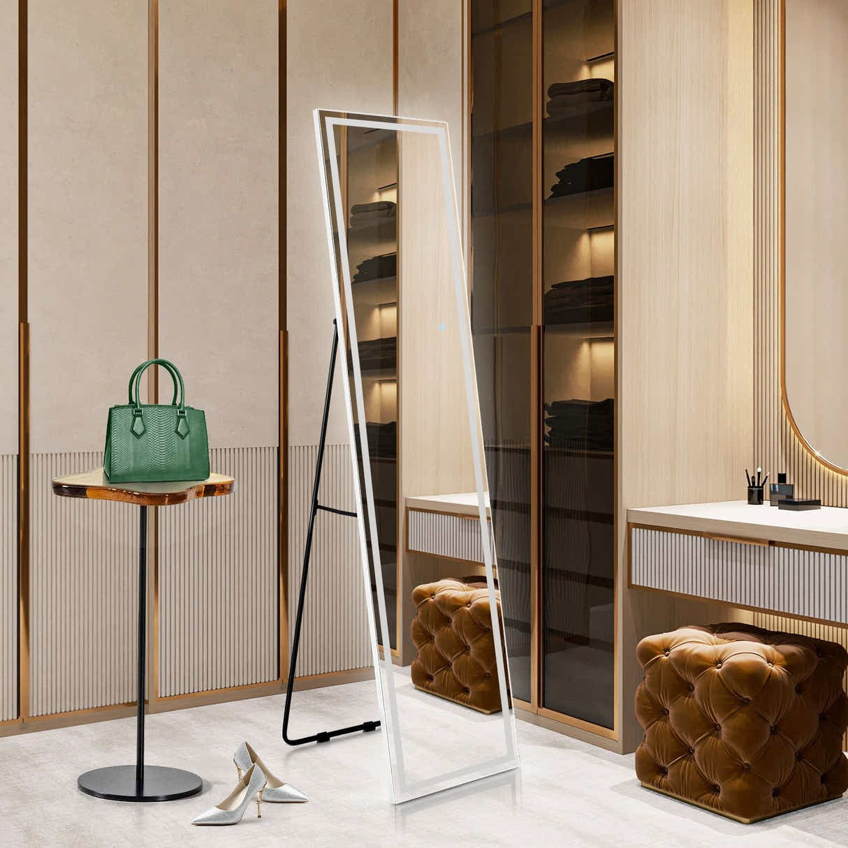 DS BD LED Full Length Mirror Floor Vanity Free Makeup 3 Light Colours 40x2x160cm