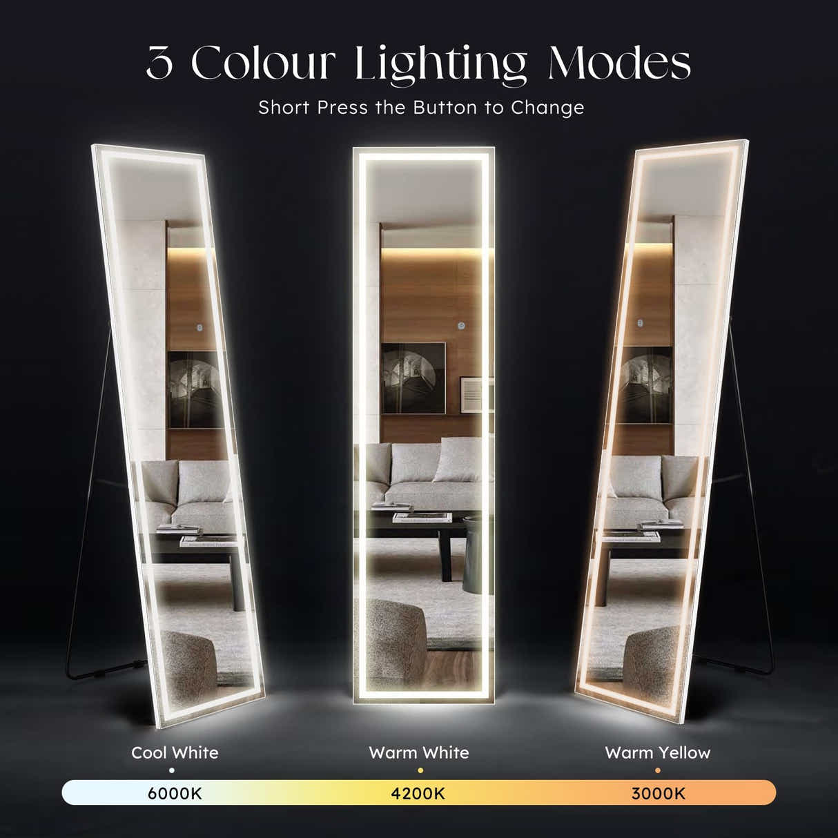 DS BD LED Full Length Mirror Floor Vanity Free Makeup 3 Light Colours 40x2x160cm