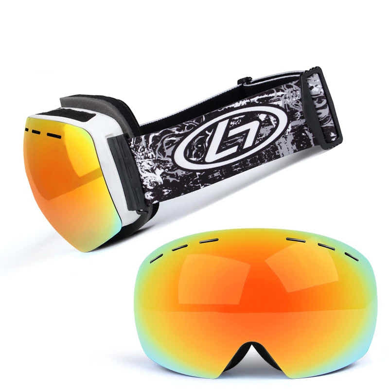 DS BS Unisex Double Layers UV Anti-Fog Big Ski Mask Goggles-Red