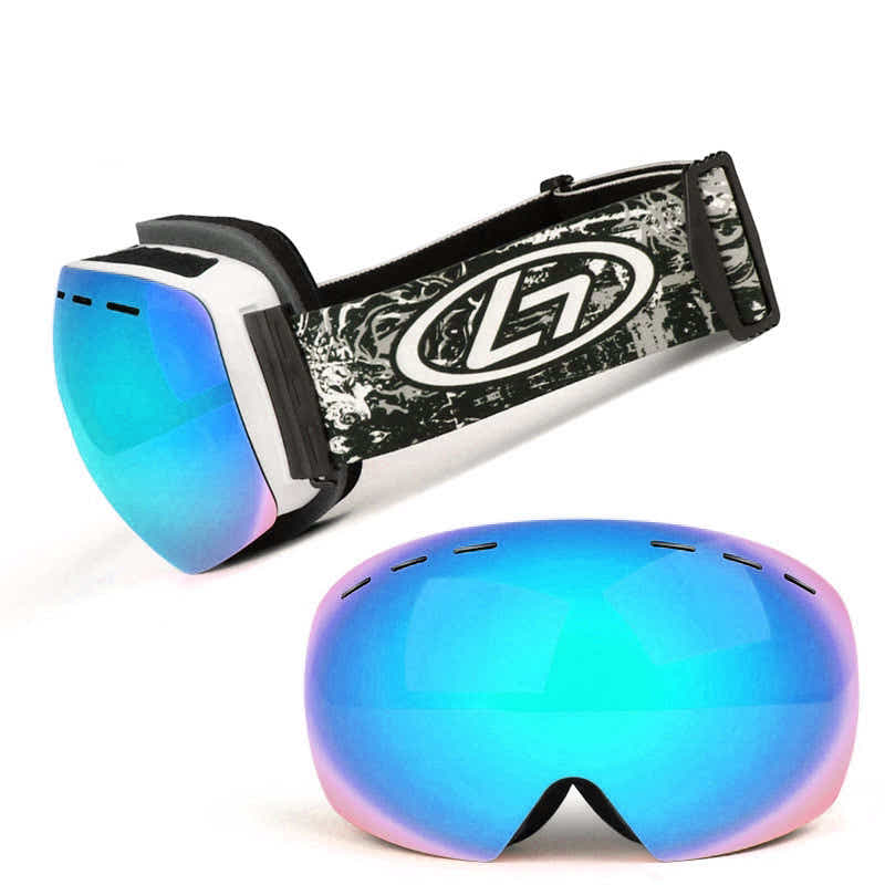 DS BS Unisex Double Layers UV Anti-Fog Big Ski Mask Goggles-Blue