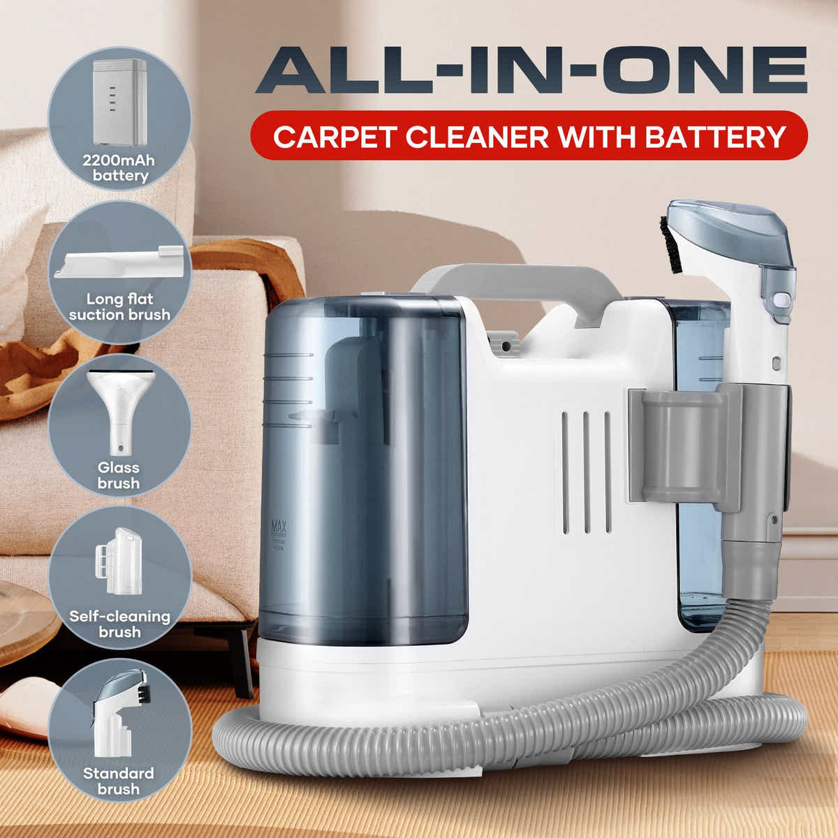 DS BD Carpet Upholstery Cleaner Spot Vacuum Fabric Rechargeable Battery 2 Tanks