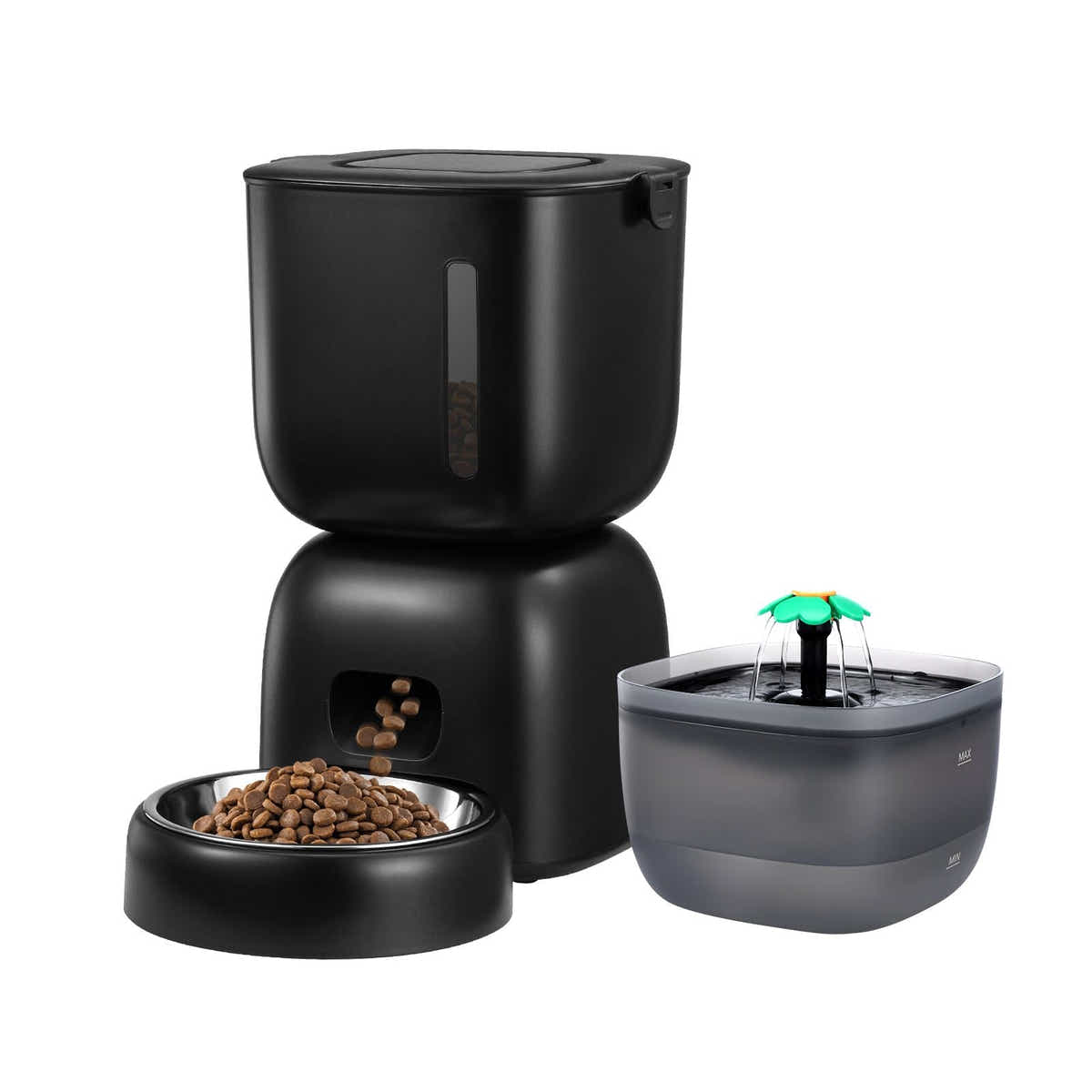 DS BD Auto Cat Feeder 3L Food 2L Water Dispenser Timed 10s Recorder 4 Daily