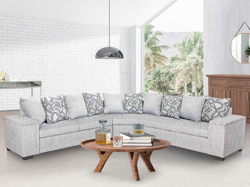 DS NZ Made Ella Corner Sofa with Pattern Cushion - Comfy Silver