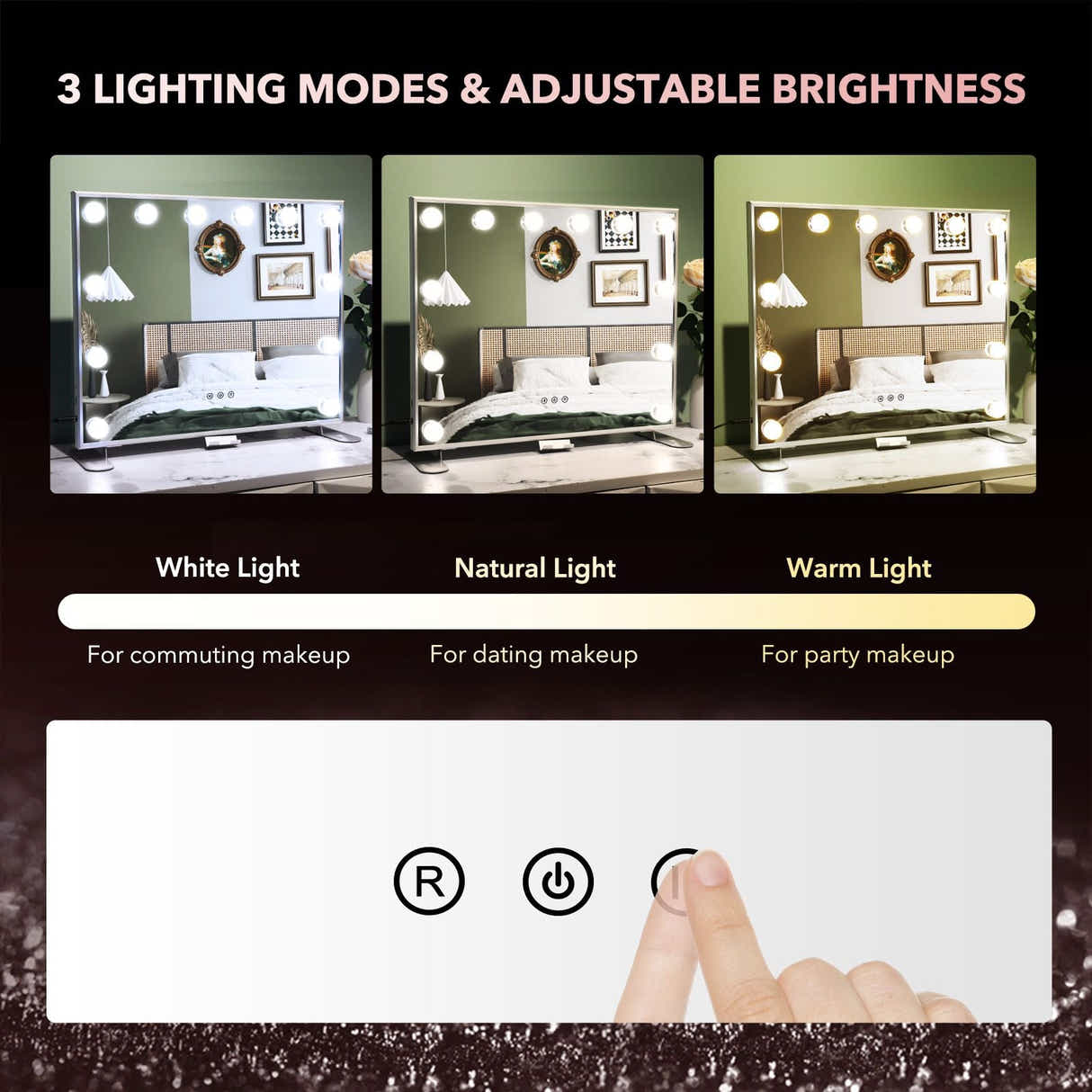 DS BD Hollywood Vanity Mirror 12 Lights Dimmable LED Bulbs Tabletop Lighted