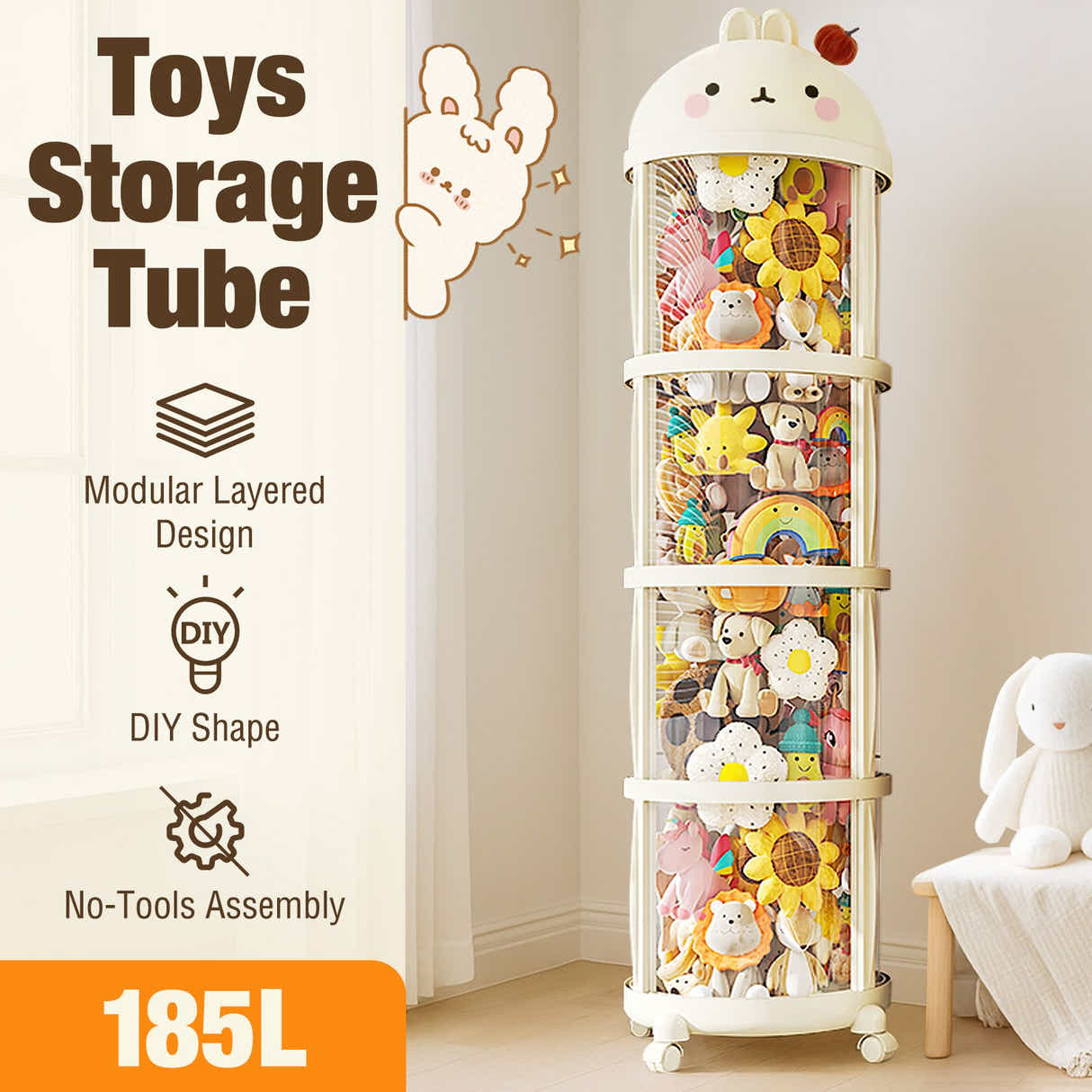 DS BD Kids Toys Storage Tube Box Stuffed Animal Zoo Plush Soft Doll Stuffie 185L