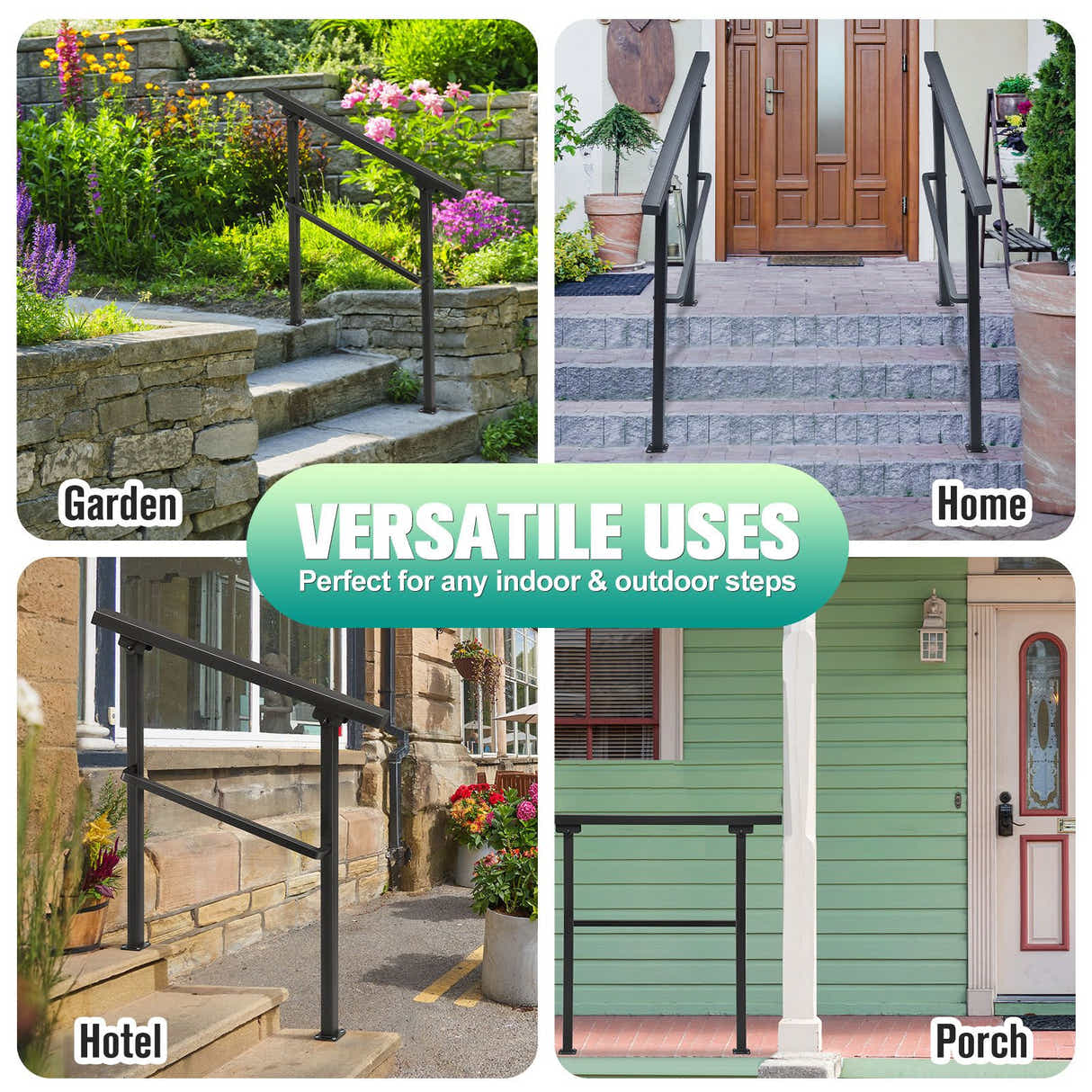 DS BD Stair Handrail Railings 4 to 5 Steps Safety Metal Guard Hand Rails Kit