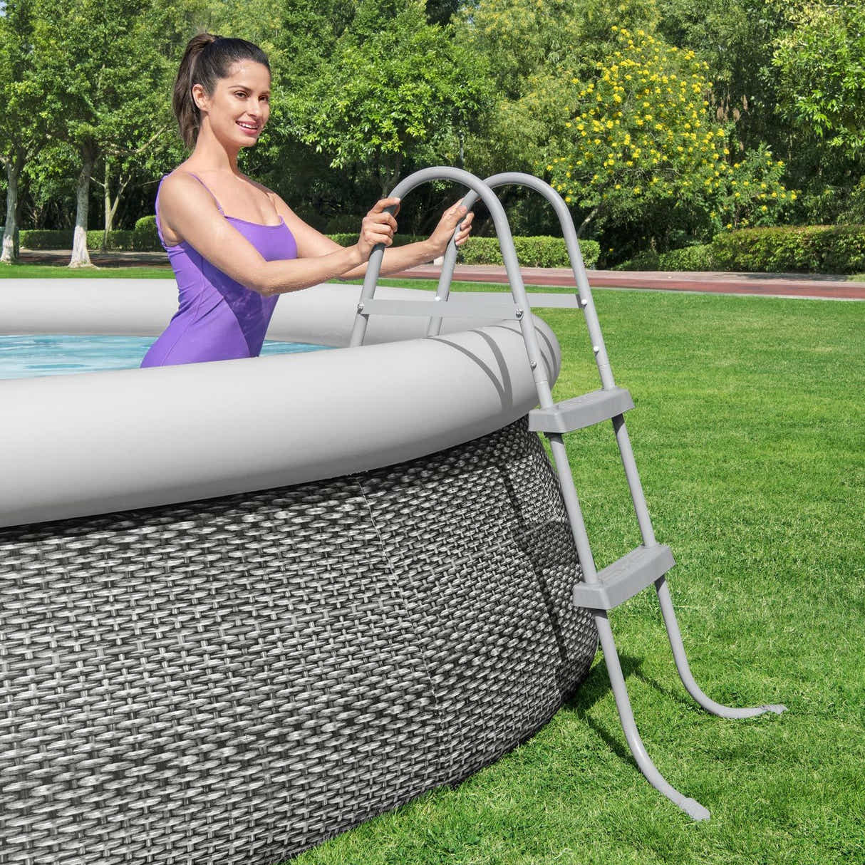 DS BD Bestway Above Ground Pool Ladder 2 Step Steel Frame Removable Stairs 84cm
