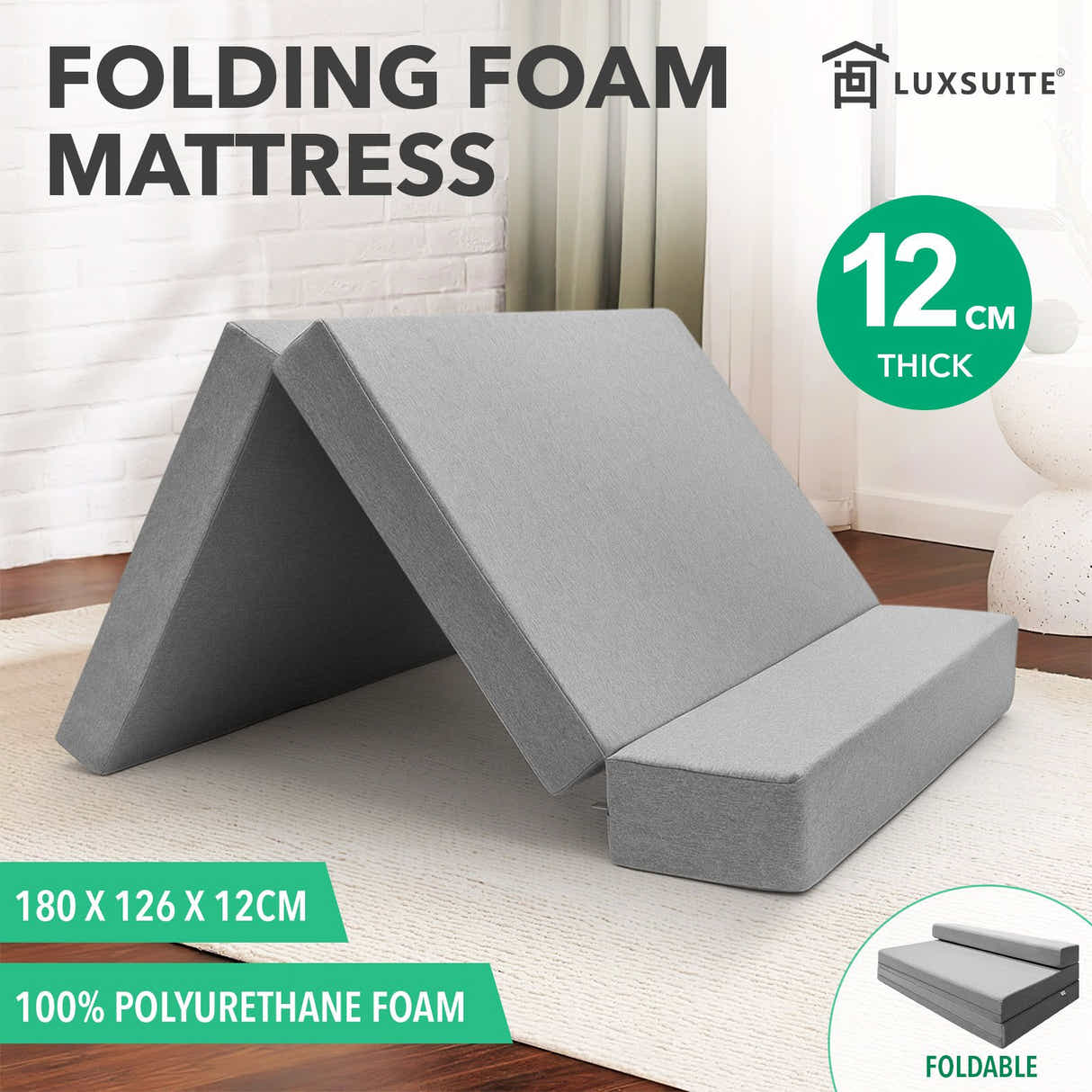 DS BD Luxsuite Foldable Foam Mattress Cot Tri Folding Sofa Bed Thick Sleeping