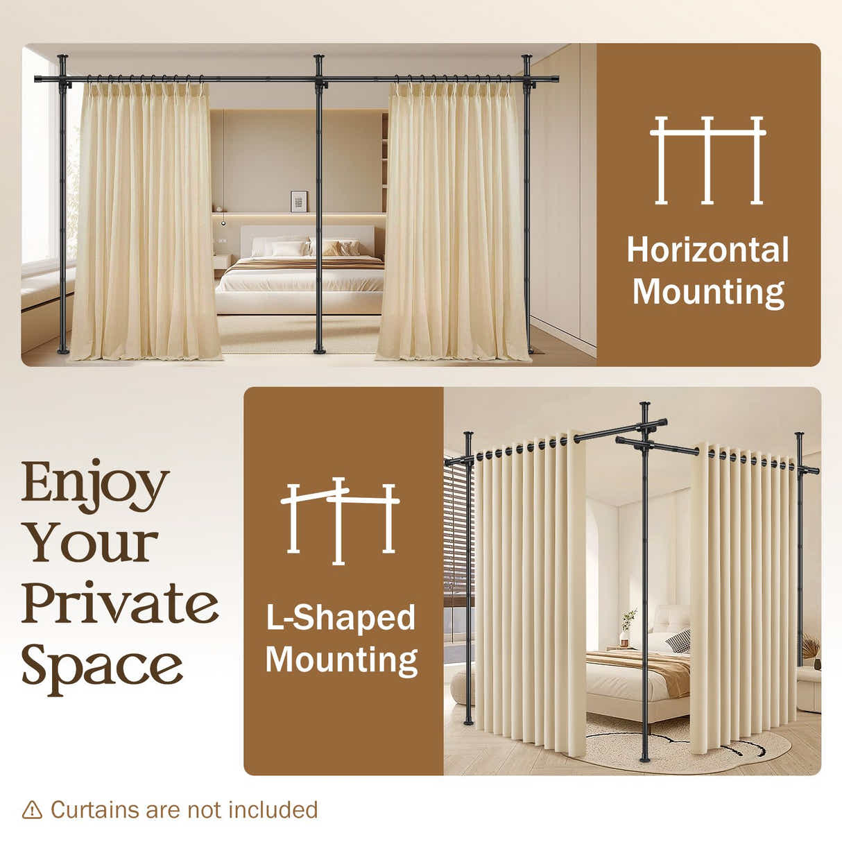 DS BD Room Divider Curtain Rod No Drill Tension Wall Partition Separator Privacy