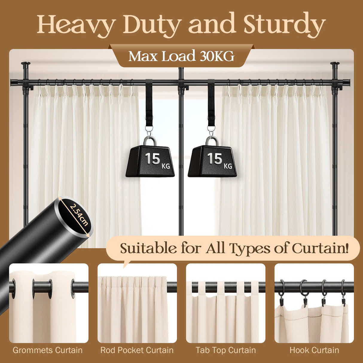 DS BD Room Divider Curtain Rod No Drill Tension Wall Partition Separator Privacy