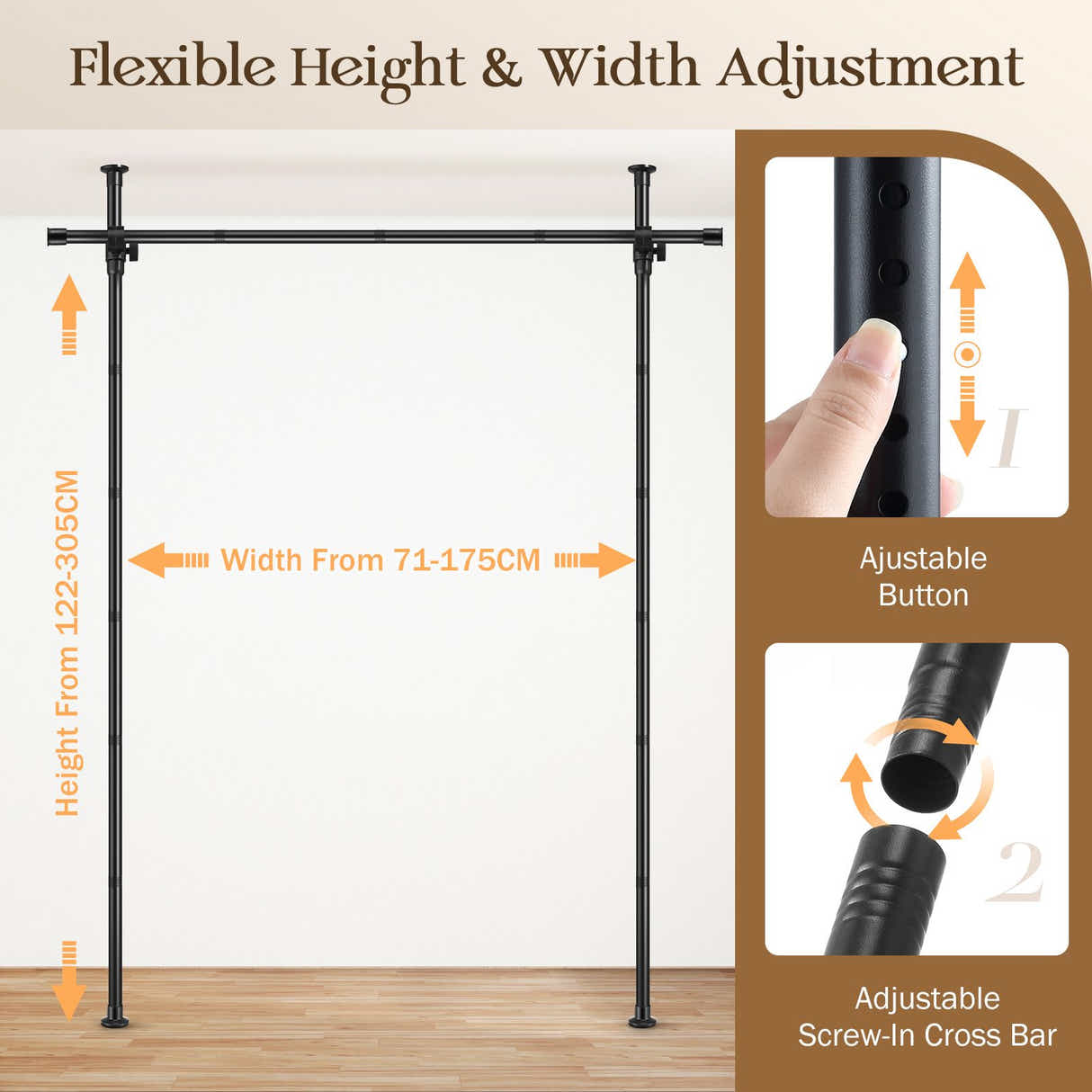 DS BD Room Divider Curtain Rod Separator No Drill Tension Wall Space Partition