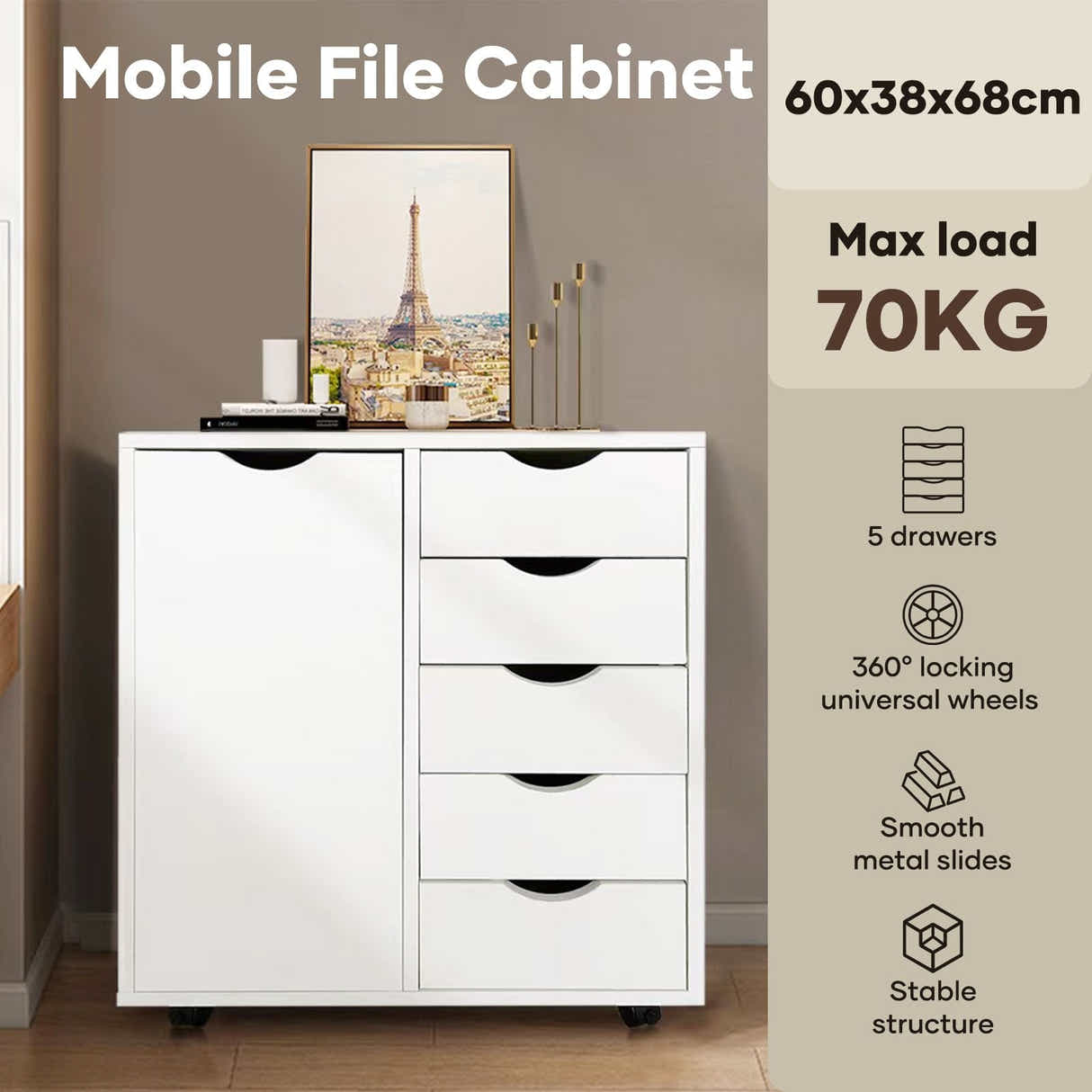 DS BD 5 Drawer File Cabinet Mobile Desk Filing DocumentOrganiser Side Chest Home