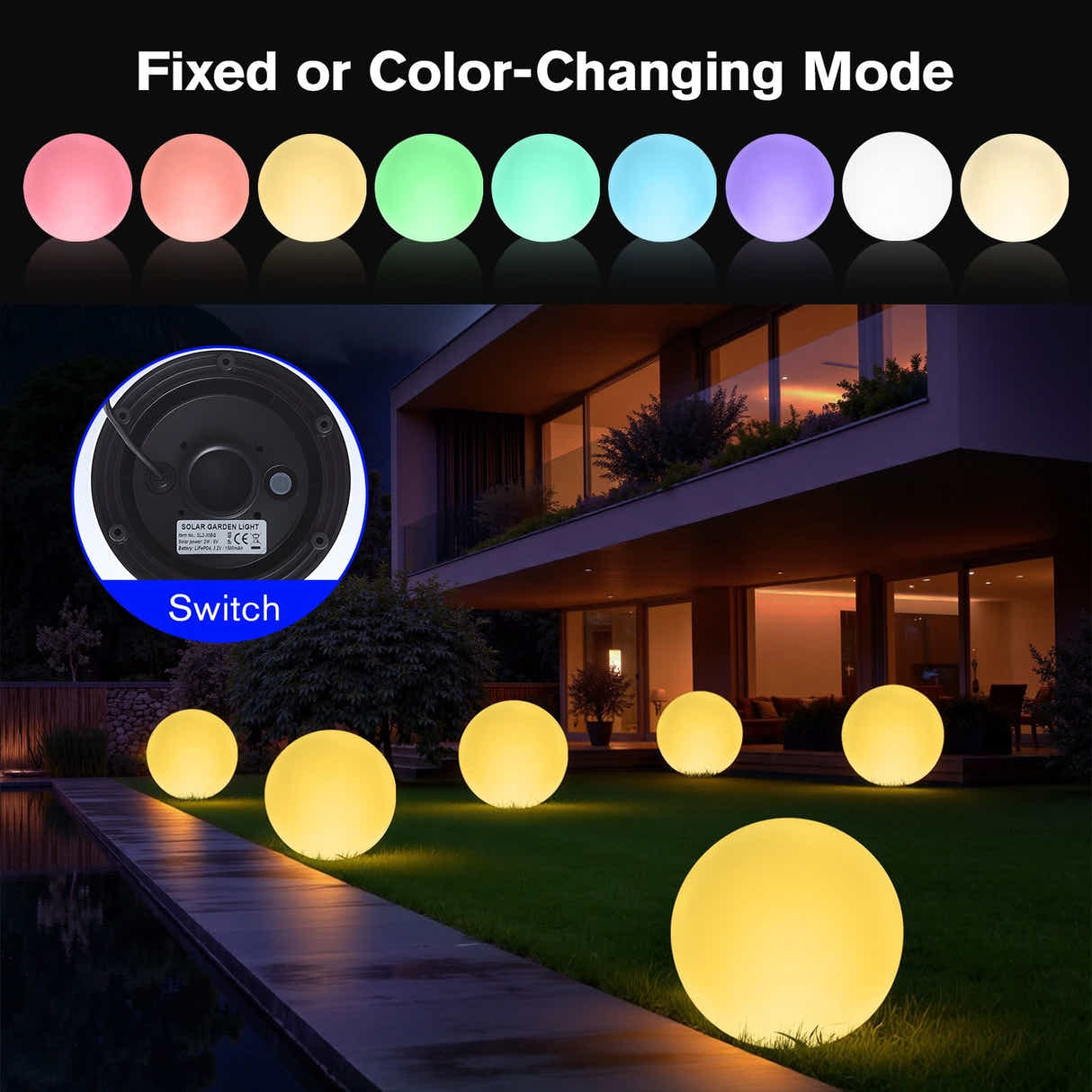 DS BD Solar LED Ball Light Full Moon RGB 9 Colour Changing Lighting Globe Garden