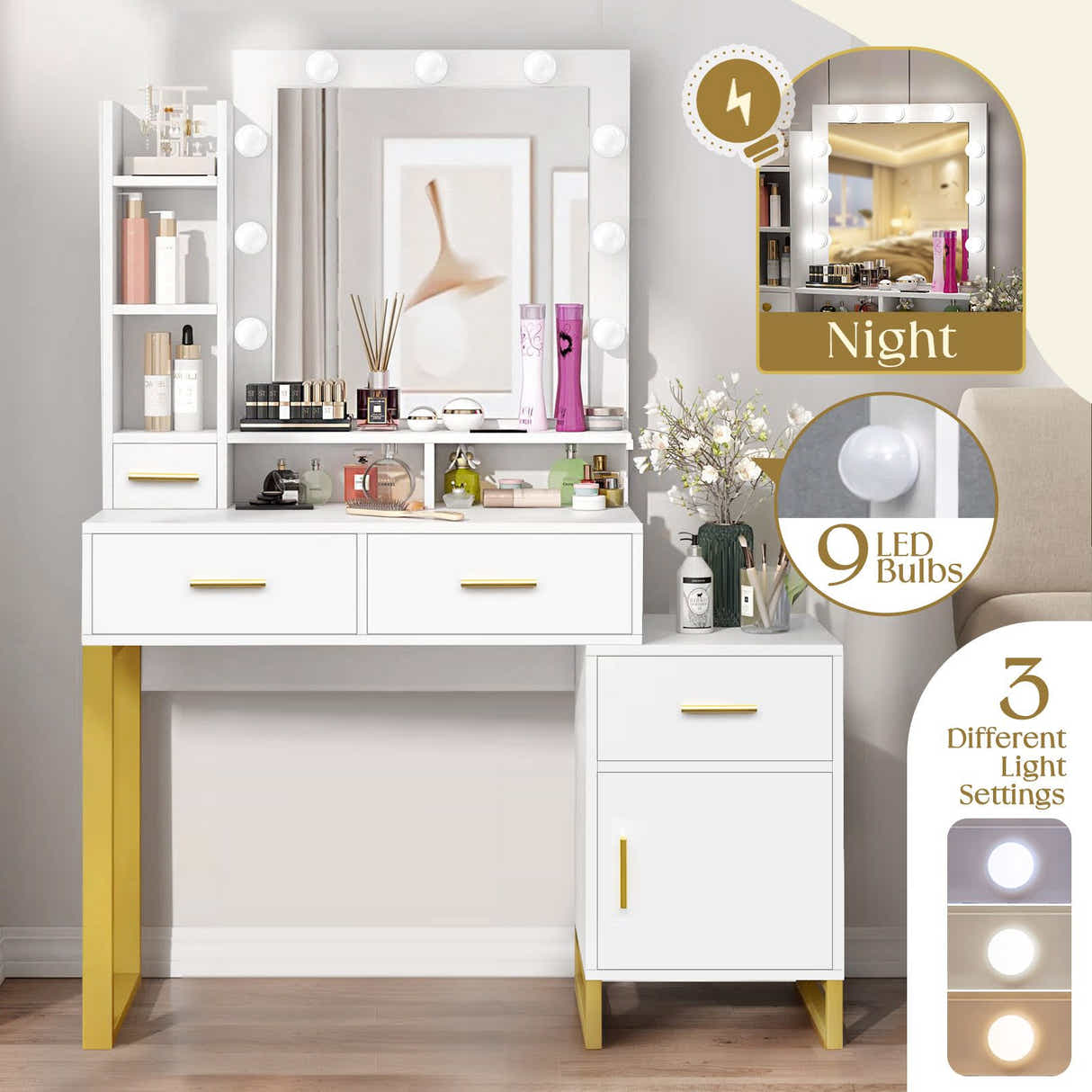 DS BD Hollywood Mirror Makeup Table Vanity Dressing Desk Dresser Bedroom