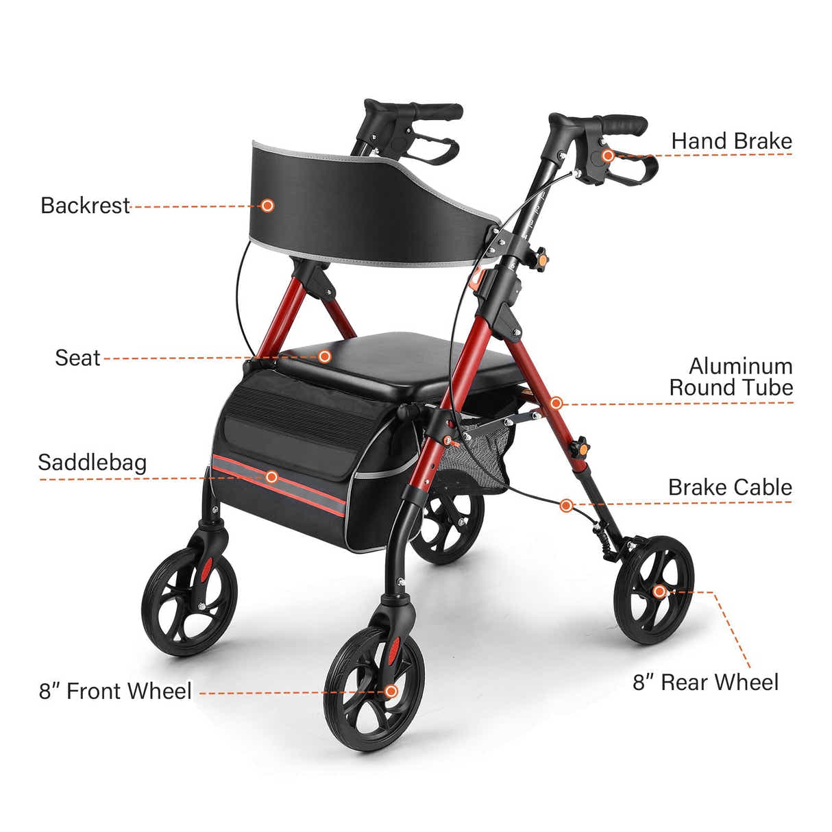 DS BD Rollator Walker Seat 4 Wheel Seniors Elderly Lightweight Walking Mobility