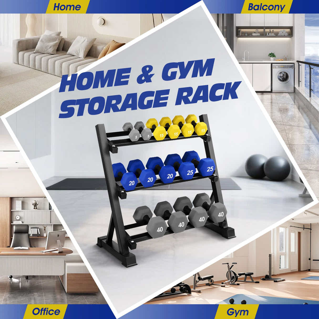 DS BD 3 Tier Dumbbell Rack Weight Set Stand Home Gym Storage Racking Kettlebell