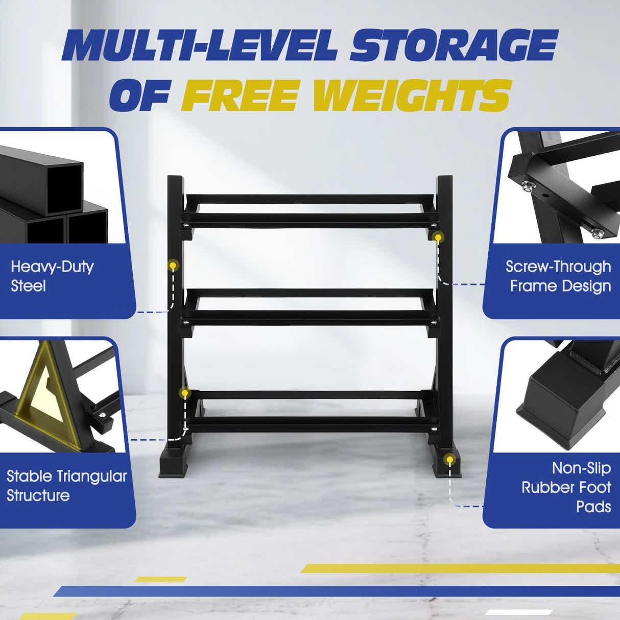 DS BD 3 Tier Dumbbell Rack Weight Set Stand Home Gym Storage Racking Kettlebell