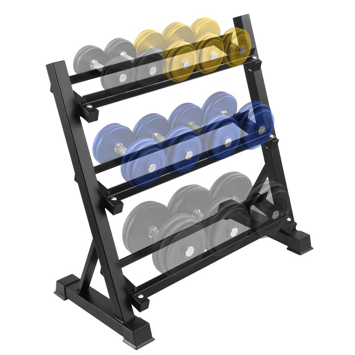 DS BD 3 Tier Dumbbell Rack Weight Set Stand Home Gym Storage Racking Kettlebell
