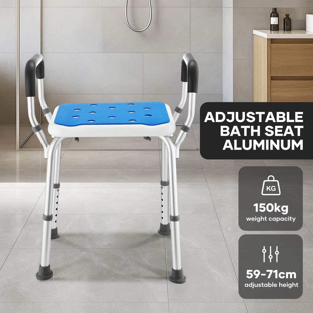 DS BD Shower Chair Seat Bath Tub Stool Bathroom Toilet Bedside Mobility Raised