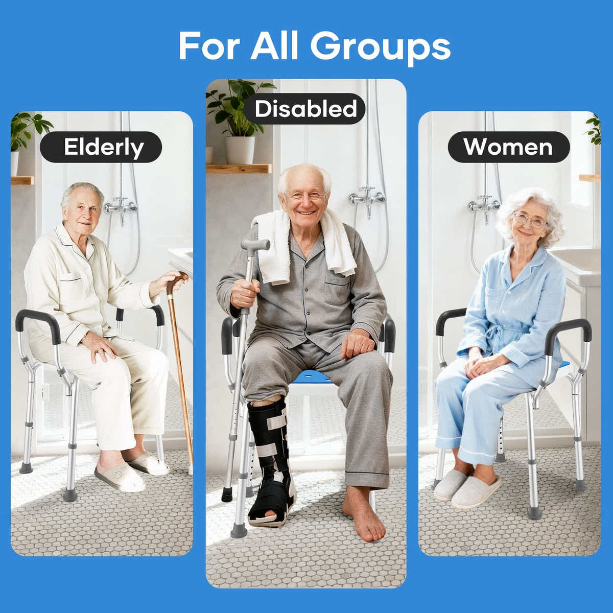 DS BD Shower Chair Seat Bath Tub Stool Bathroom Toilet Bedside Mobility Raised