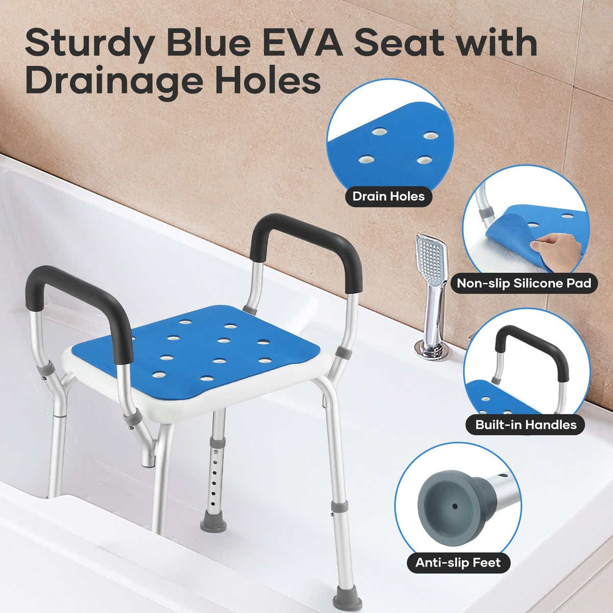 DS BD Shower Chair Seat Bath Tub Stool Bathroom Toilet Bedside Mobility Raised