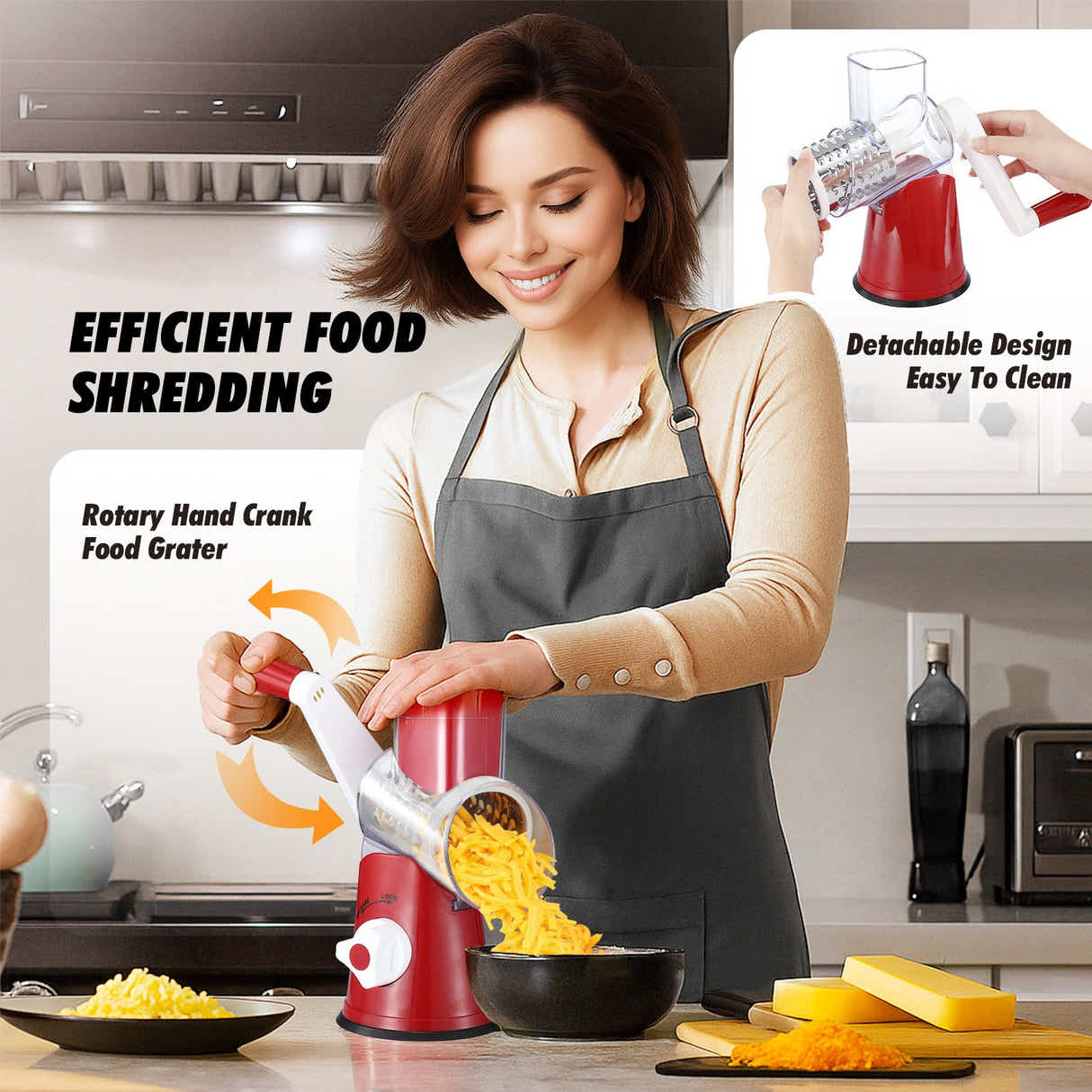 DS BD 3in1 Vegetable Slicer Rotary Food Potato Mandoline Cheese Grater DrumFruit