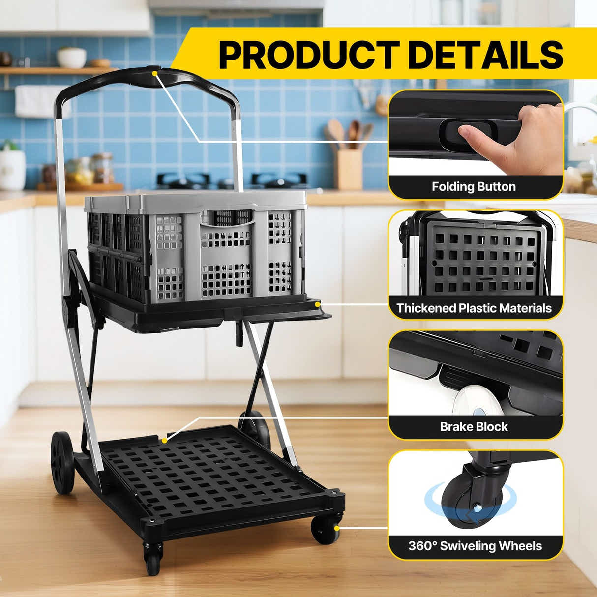 DS BD Folding Trolley Cart Push Dolly Collapsible Hand Truck Utility Shopping