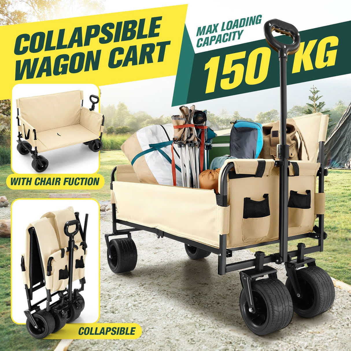 DS BD Foldable Beach Trolley Cart Wagon Utility Trailer Garden Picnic Camping