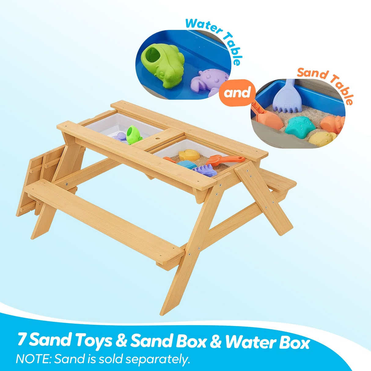 DS BD Kids Sand Water Table Chairs Set 3 in 1 Picnic Camp Activity Sandpit Desk