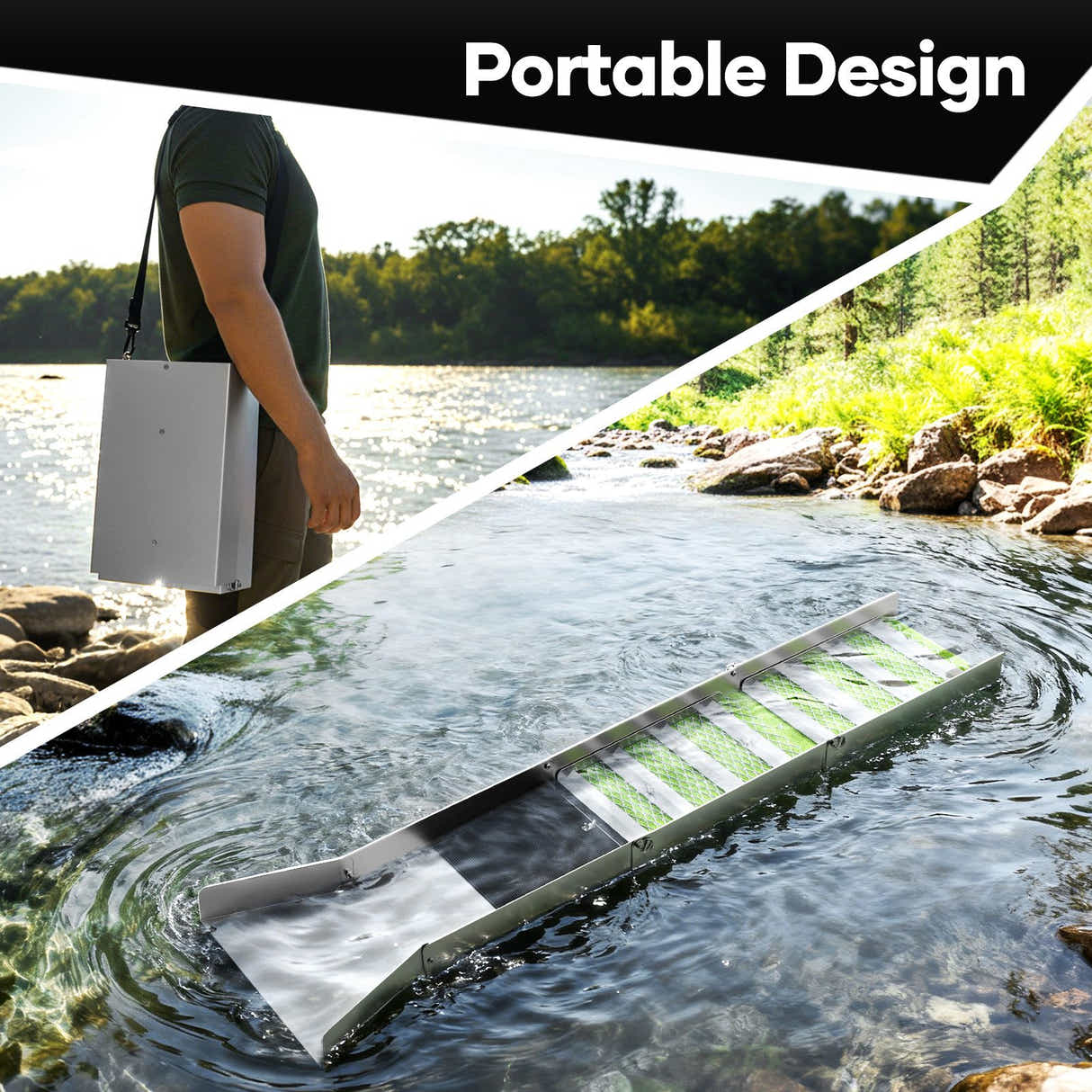 DS BD Gold Panning Kit 126.5cm Folding Sluice Box Mining Prospecting Equipment