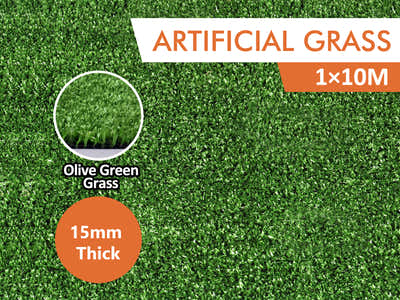 Olive Green 15 mm Artificial Grass - 1x10 m Roll