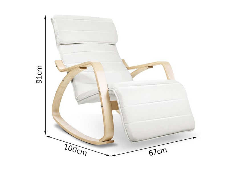 Bentwood Rocking Armchair with Footrest - Beige