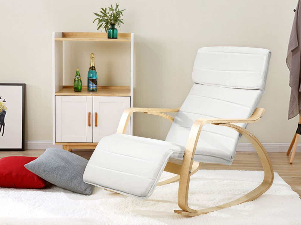 Bentwood Rocking Armchair with Footrest - Beige