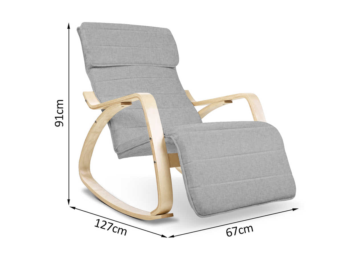 Bentwood Rocking Armchair with Footrest - Grey