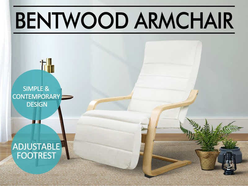 Bentwood Armchair with Footrest - Beige
