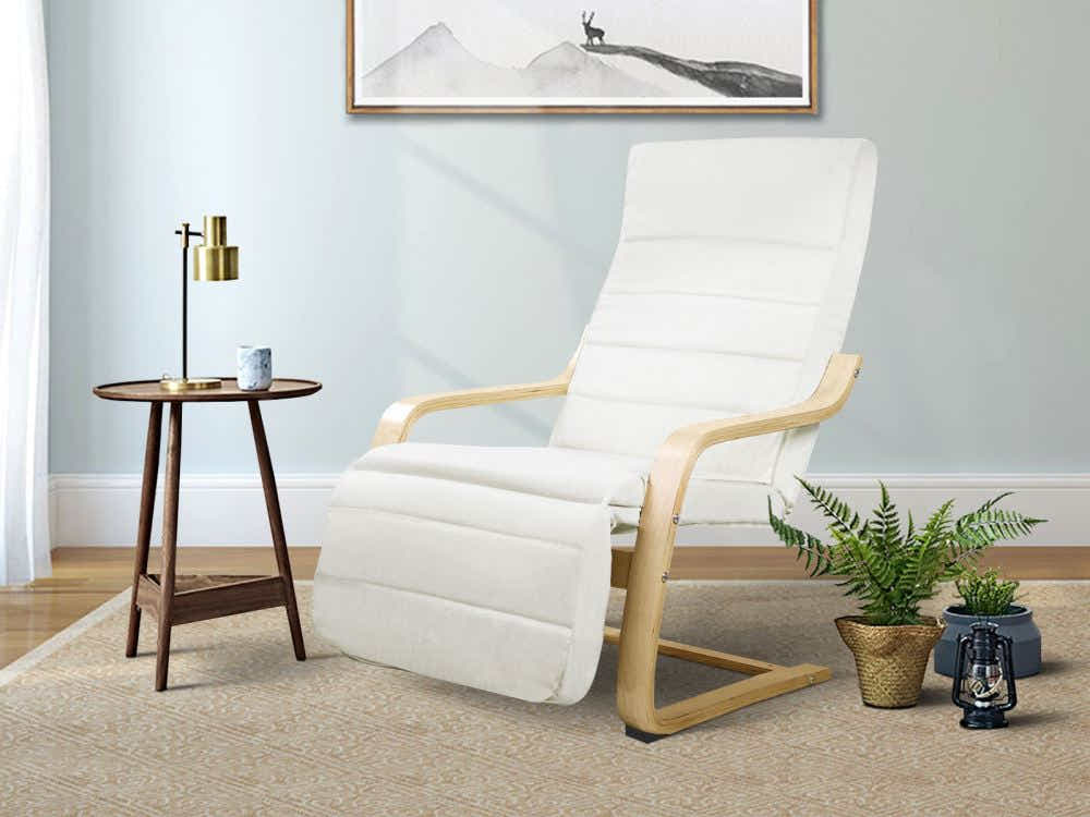 Bentwood Armchair with Footrest - Beige
