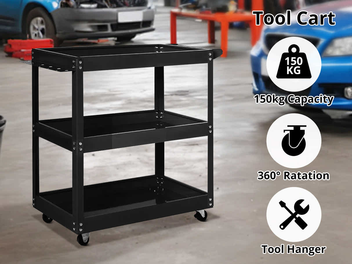 3-Tier Workshop Trolley - Black