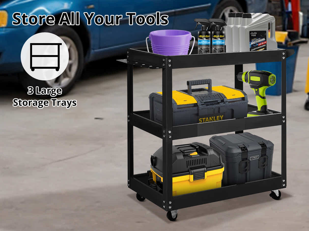 3-Tier Workshop Trolley - Black