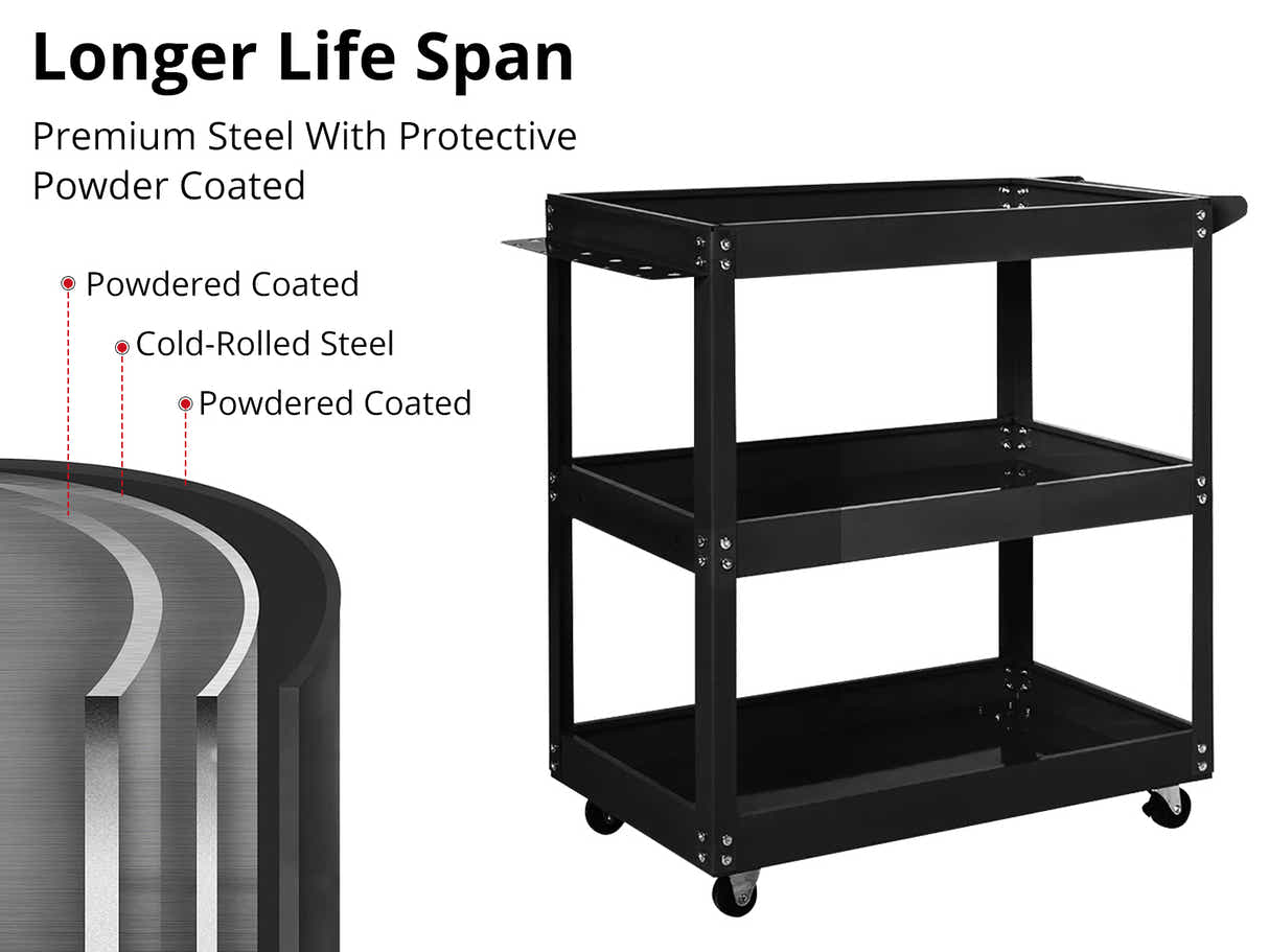 3-Tier Workshop Trolley - Black