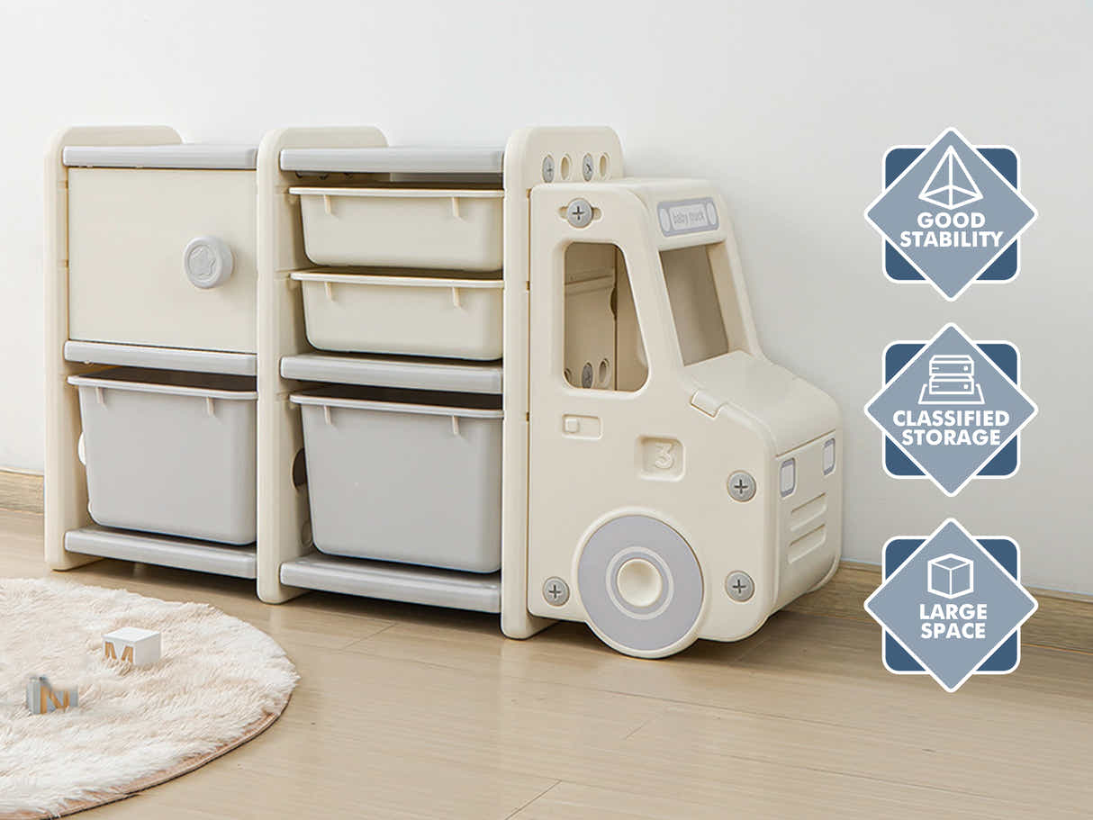 Car Shape Kids Toy Storage Shelf Set 2x2 White