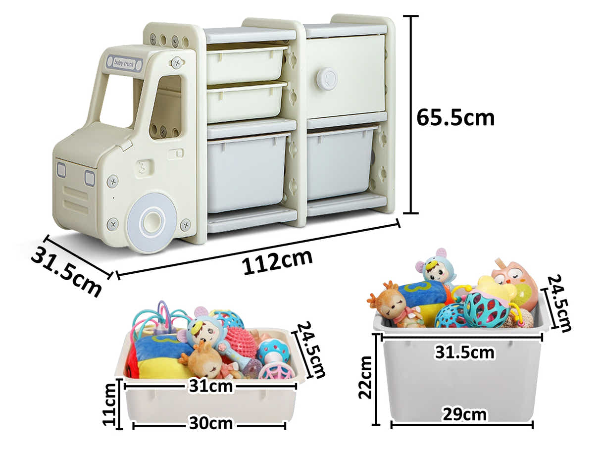 Car Shape Kids Toy Storage Shelf Set 2x2 White