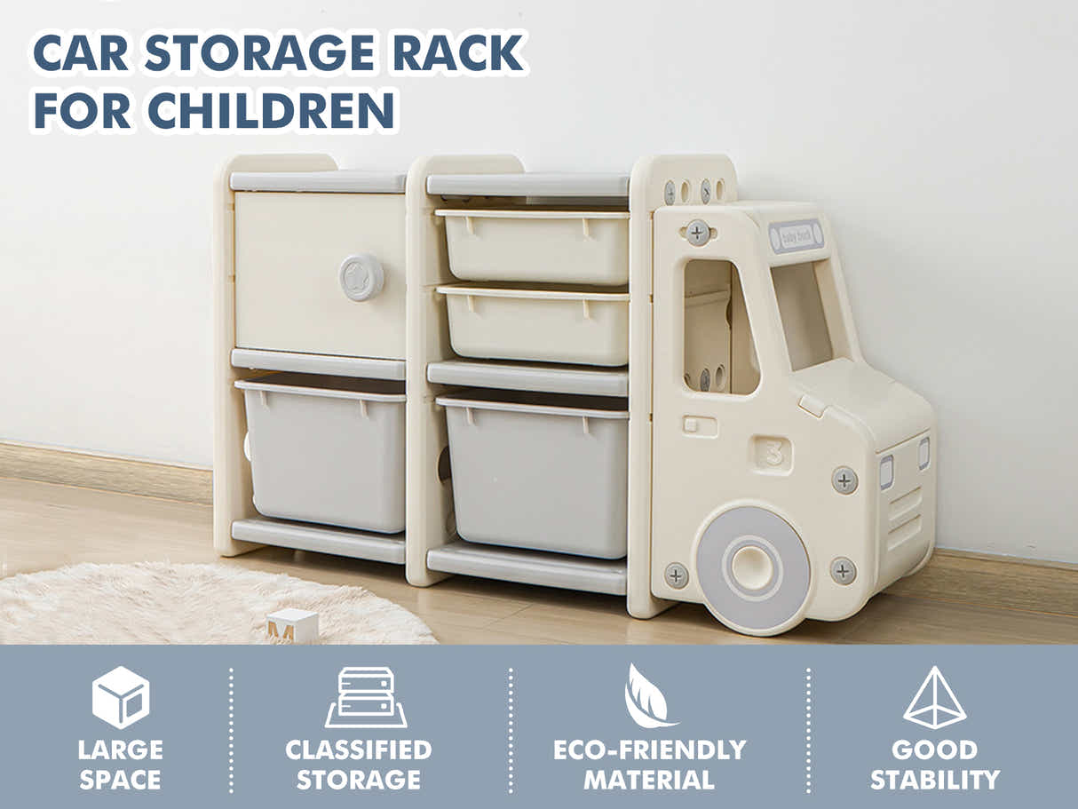 Car Shape Kids Toy Storage Shelf Set 2x2 White