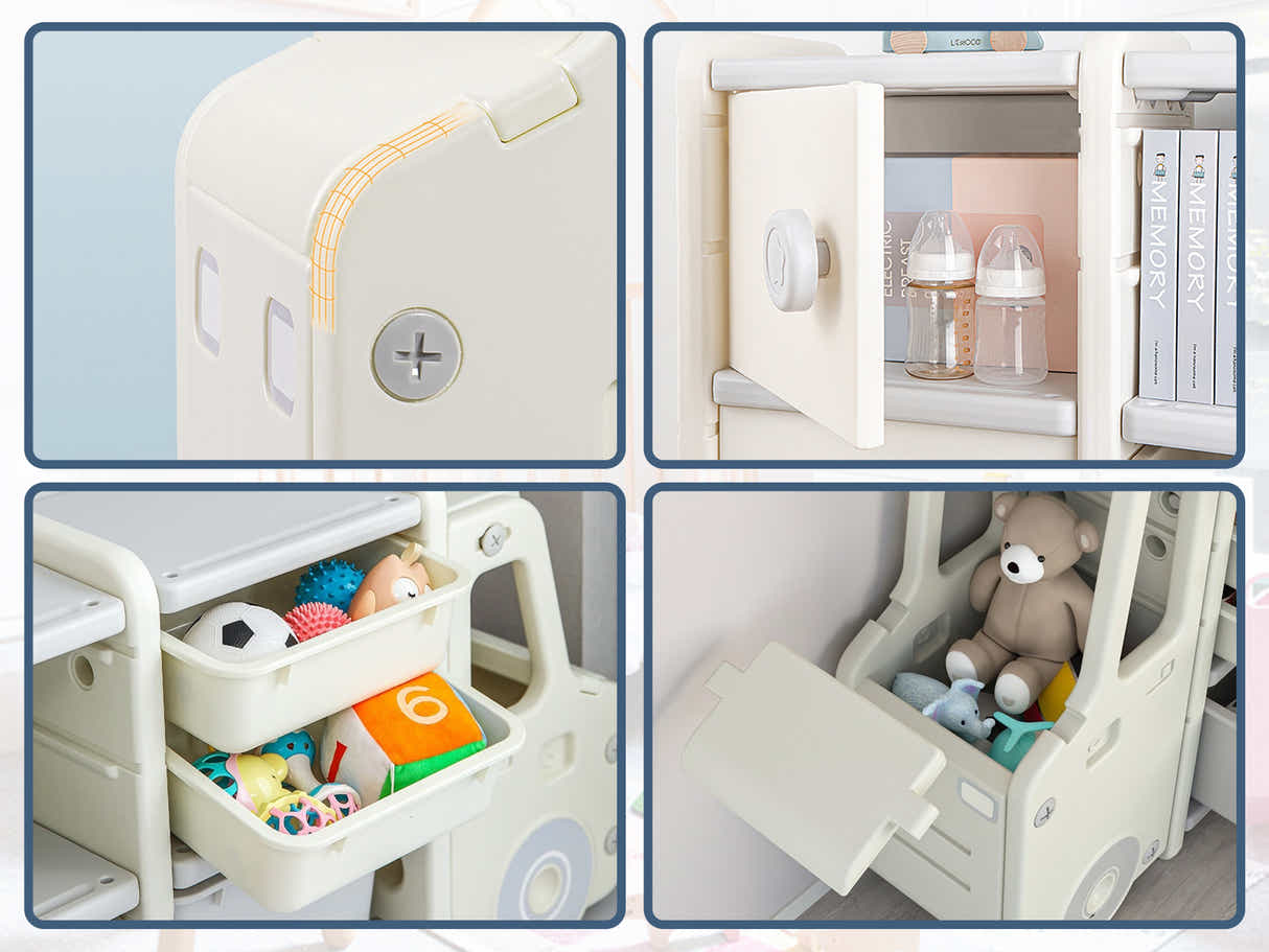 Car Shape Kids Toy Storage Shelf Set 2x2 White